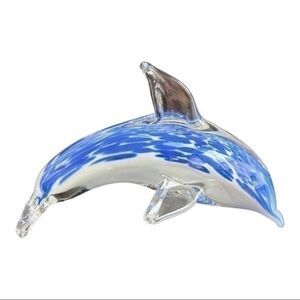 Blue White Art Glass DOLPHIN Paperweight. Great condition